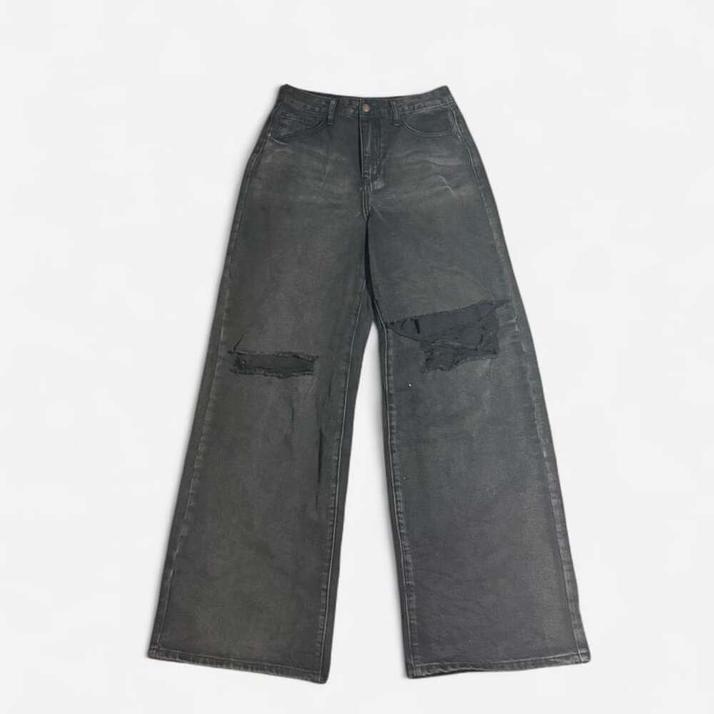 Black Distressed Wide-Leg Jeans - Grunge & Punk Style